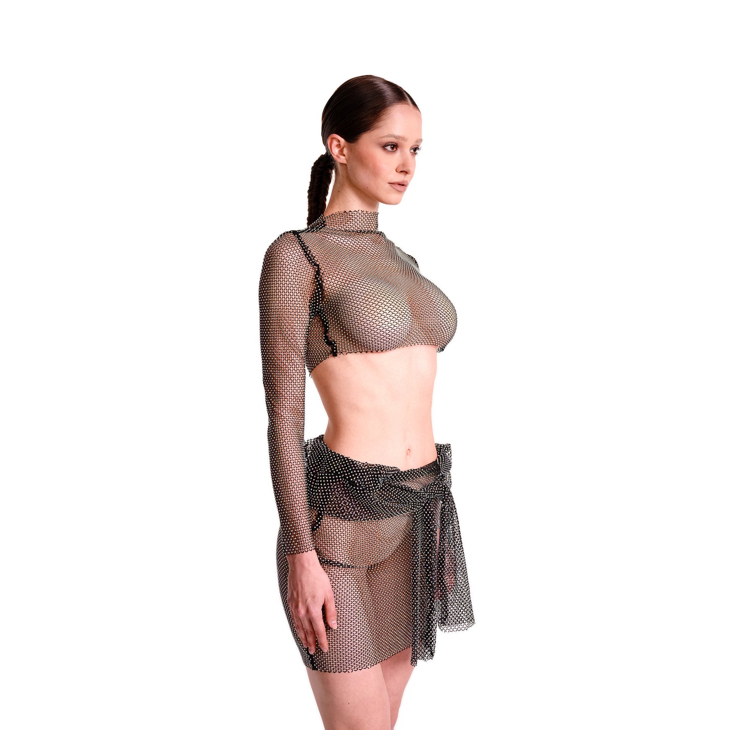Lorelei II Rhinestone Long-sleeve Crop Top