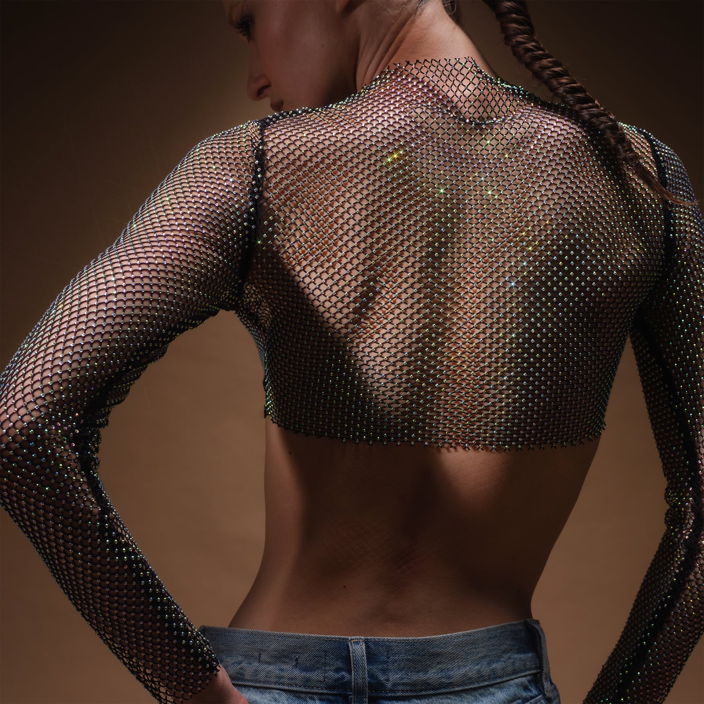 Lorelei II Rhinestone Long-sleeve Crop Top
