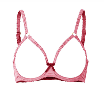 Elara Sexy Silky Open Cup Bra | Pink