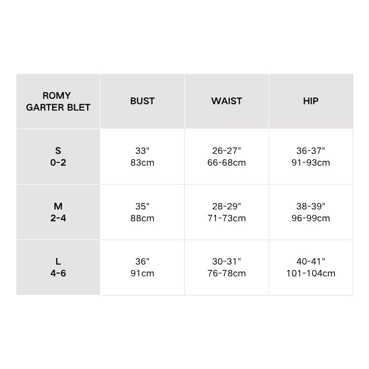 ROMY MESH GARTER BELT size chart