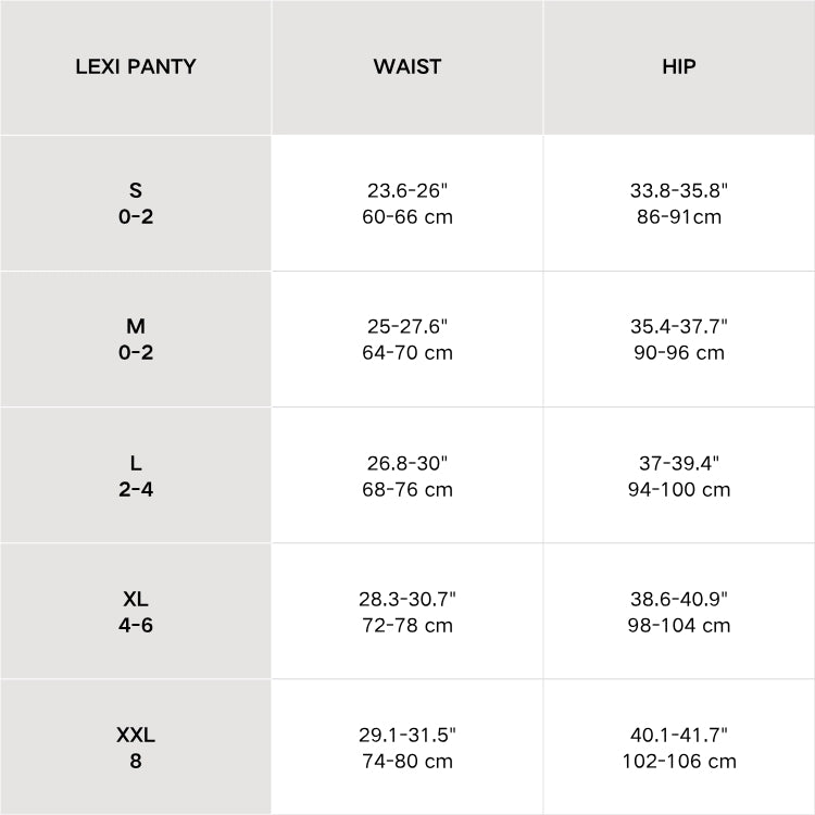 LEXI MESH PANTY size chart